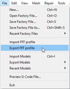 Export profile in Simplify 3D
