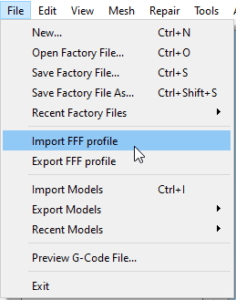 Import profile in Simplify 3D