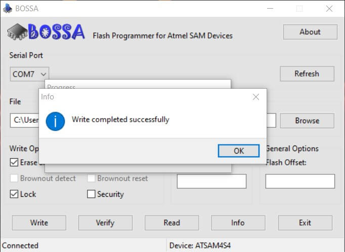 Bossa write completed successfully | How to Update PanelDue Firmware