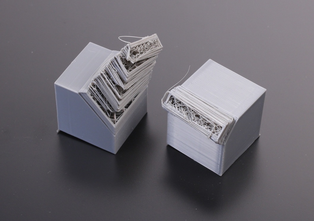 Failed cubes on 3DPrintMill 1 | Creality 3DPrintMill (CR-30) Review: Belt Printer for Batch 3D Printing