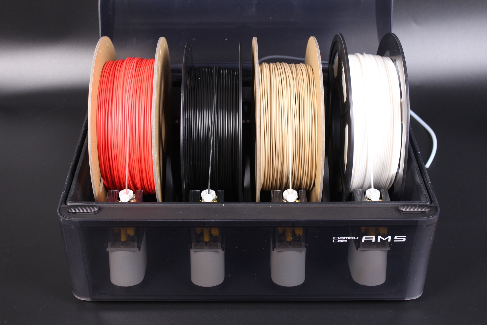 Bambu Lab AMS with four spools of filament | Bambu Lab X1 Carbon Review: Living in the Future