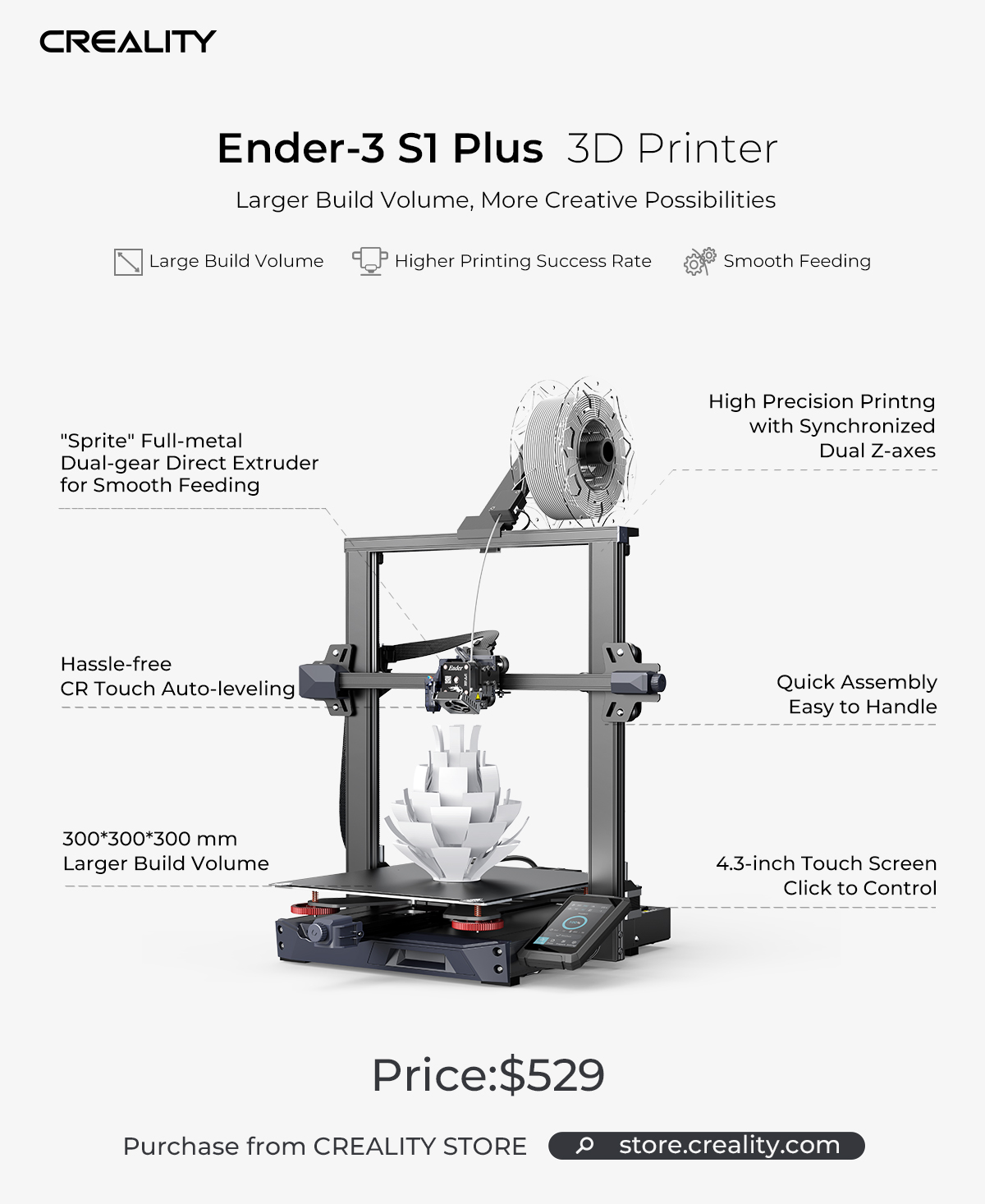 Ender 3 S1 Plus Functions9 | Creality Launches Ender-3 S1 Plus – the Sizeable Smart 3D Printer for Prosumers