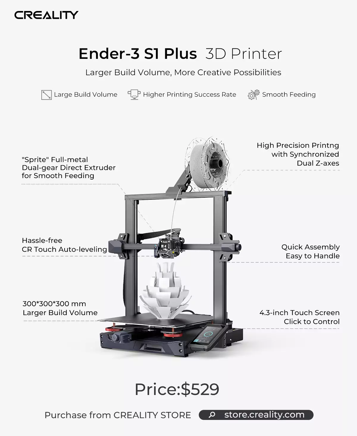 Ender 3 S1 Plus Functions9 | Creality Launches Ender-3 S1 Plus – the Sizeable Smart 3D Printer for Prosumers