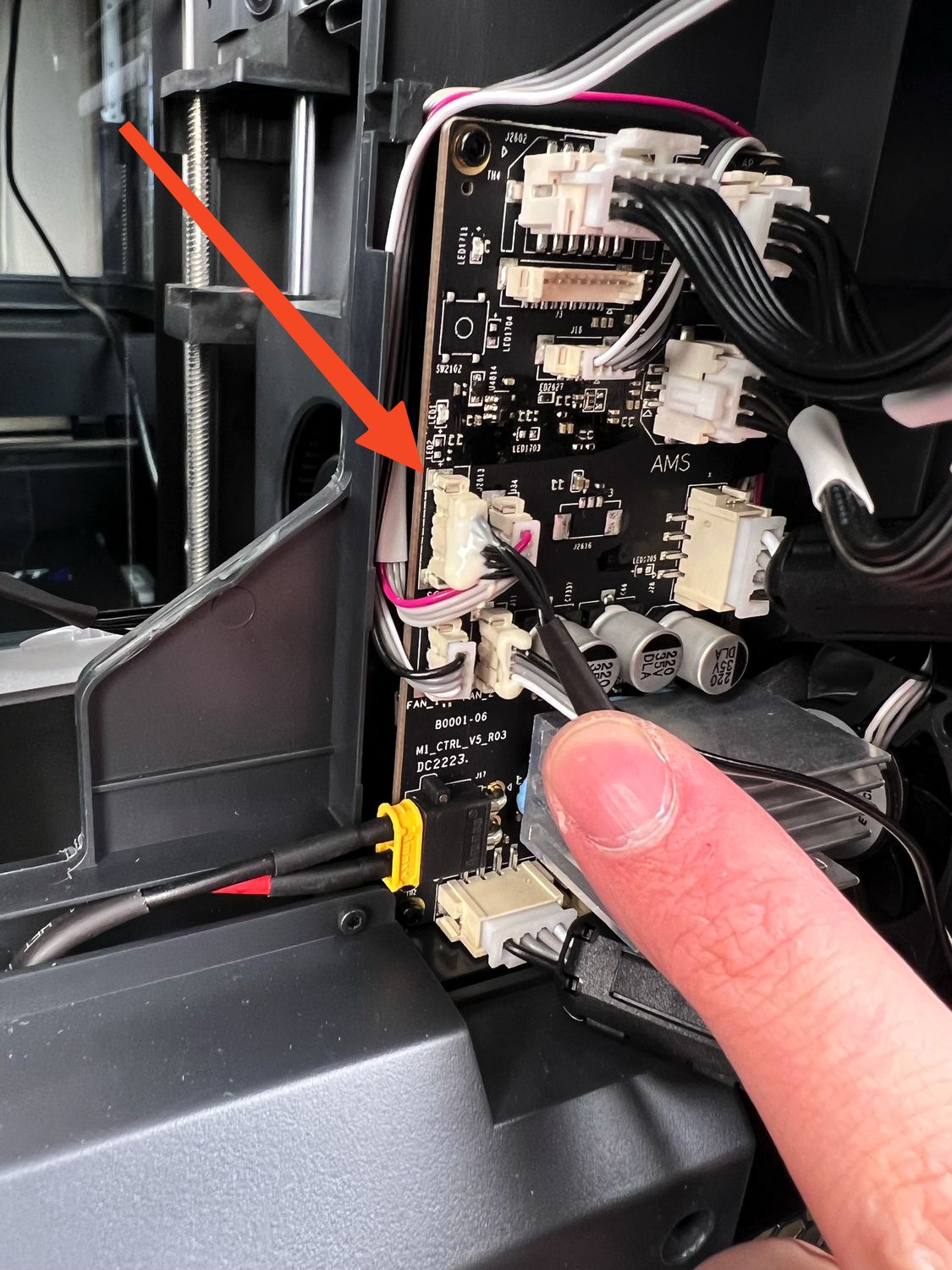 Remove the 6 pin connector from the motherboard | Bambu Lab X1 Heatbed Cable Replacement Guide: The Lazy Way
